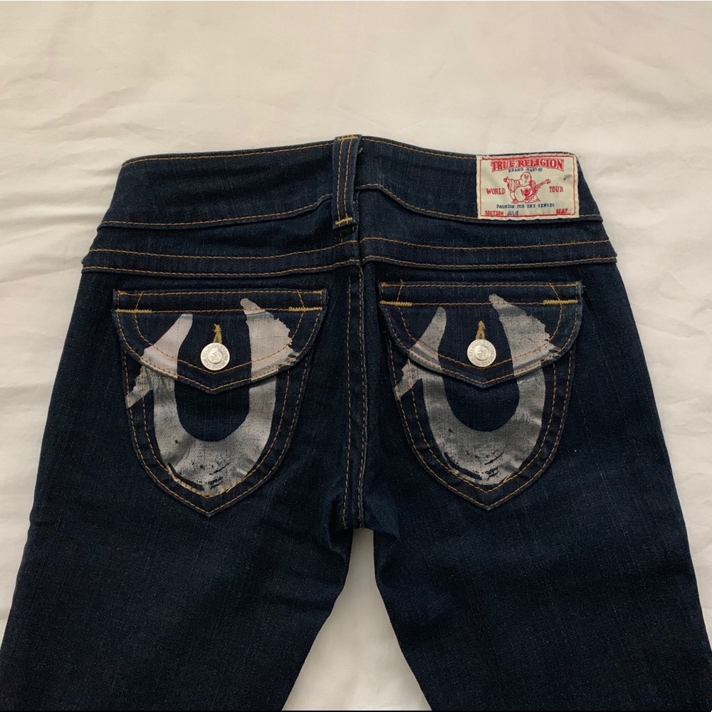 True Religion Dark Wash Silver Foil Skinny Denim Size 25